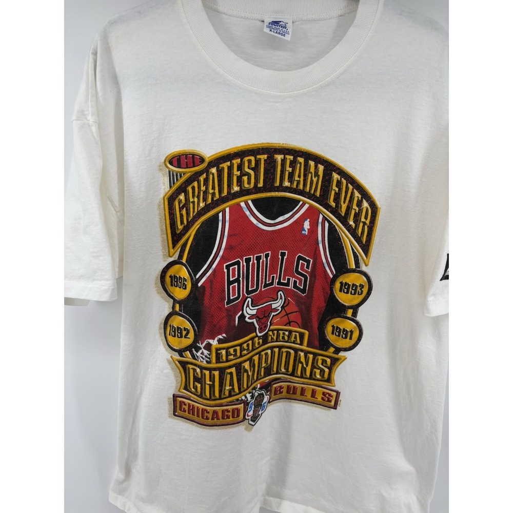 VTG Starter 1996 Chicago Bulls Champions Greatest Team Ever Shirt 90's XL FLAWS - Picture 2 of 16